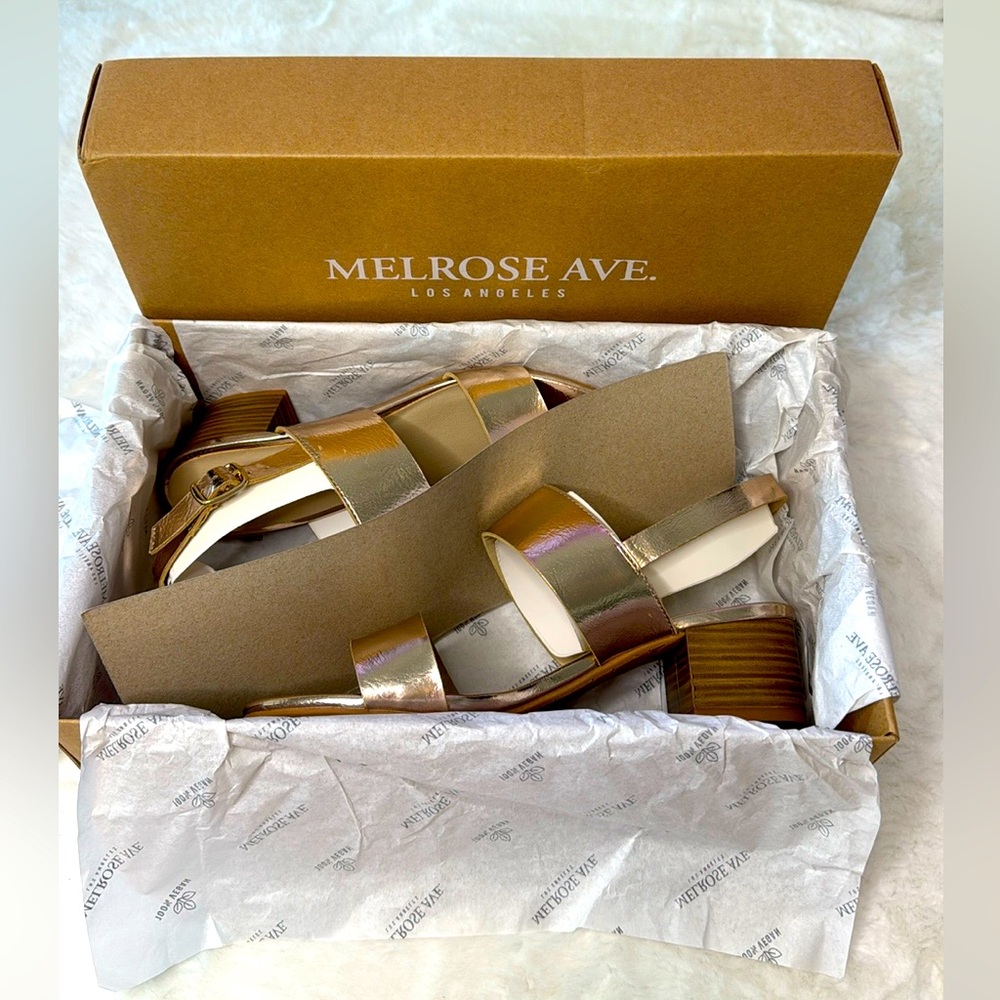 Melrose Ave. Los Angeles 100% Vegan, Rose Gold Metallic, 2” Heel, Strap Sandals - Picture 12 of 12